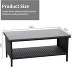 Outdoor Wicker Coffee Table Patio Furniture Garden Rattan 2-Layer Glass Table - Image 3