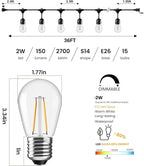 Svater 36 FT Outdoor String Lights 2W, Commercial Grade Patio Light - Image 2