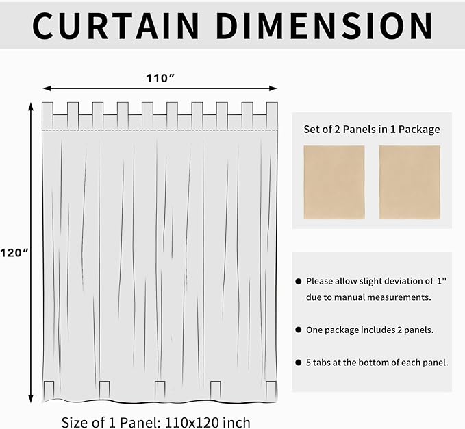 Easy-Going Outdoor Patio Curtains Detachable Tab Top Windproof Weatherproof - Image 6