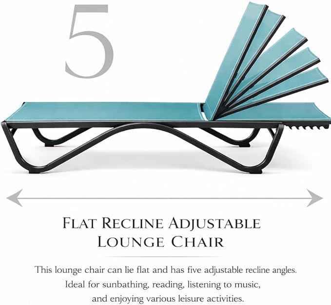 Kozyard Outdoor Chaise Lounge Chair, Full Aluminum Frame, Adjustable Reclining - Image 5
