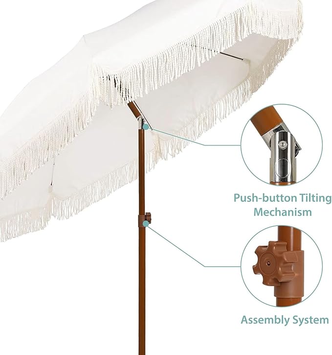 AMMSUN 7ft Patio Umbrella with Fringe Outdoor Tassel Umbrella UPF50+ Premium - Image 2