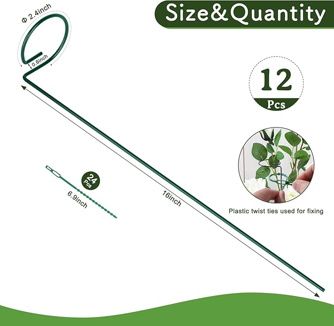 FEED GARDEN 16 Inch 12 Pack Plant Support Stakes, Metal Garden Flower Stakes - Image 2