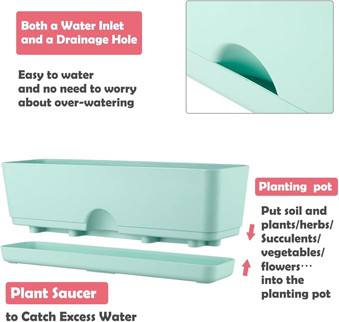 6 Pack Rectangle Planter 16x4.4 Inch Window Boxes Planters Rectangular Large - Image 4
