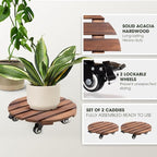 Idzo 2-Pack 14 Inch Acacia Wood Plant Caddy - Image 2