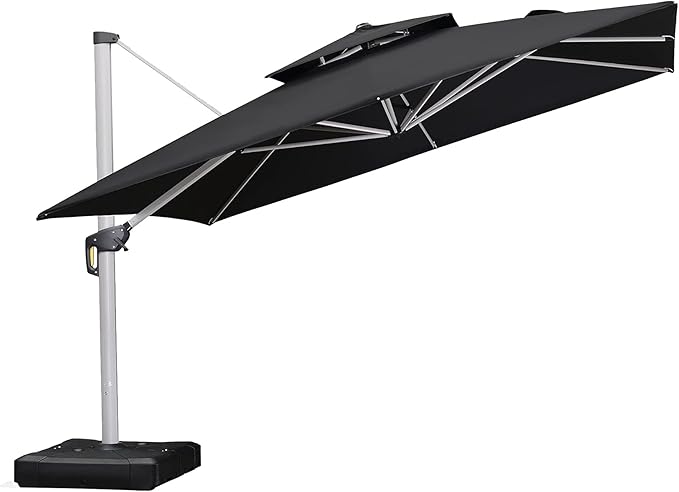 PURPLE LEAF 12 Feet Double Top Deluxe Square Patio Umbrella Offset Hanging by PURPLELEAF