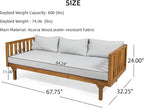 Merax Solid Acacia Wood Couch Chaise Lounge Chair Indoor, 3 Seater Daybed Sofa - Image 2