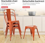 FDW | Set of 4 Metal Dining Chairs | Orange | Stackable Tolix Side Chairs - Image 8