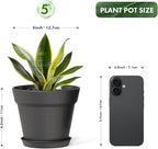 5 Inch Plastic Plant Pots with Drainage Holes and Trays – 6 Pack Small Nursery - Image 3