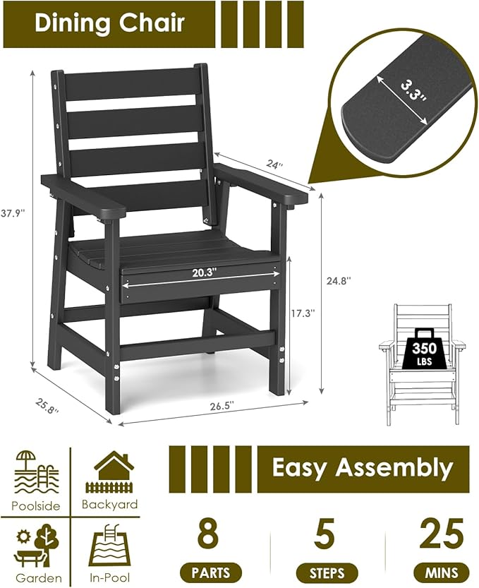 GREENVINES Outdoor Dining Chair | HDPE | Patio Chairs | All-Weather | Black - Image 2