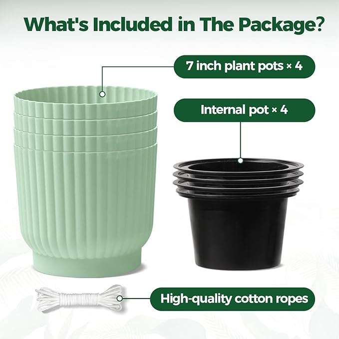 T4U 7 Inch Self Watering Pots for Indoor Plants, 4 Pack Plant Pots, Self - Image 6