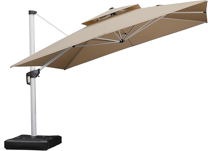 PURPLE LEAF 12 Feet Double Top Deluxe Square Patio Umbrella Offset Hanging by PURPLELEAF