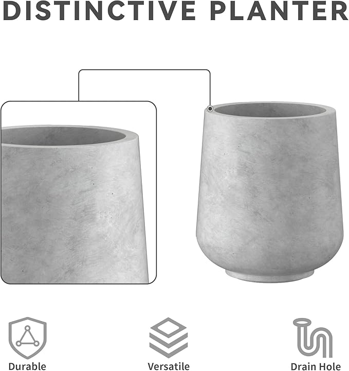 Kante 11.6" Dia Round Concrete Planter, Outdoor Indoor Large Plant Pots - Image 6