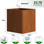 Corten Steel Planter Box 26" L x 26" W x 26" H, Large Metal Square Planter - Image 2