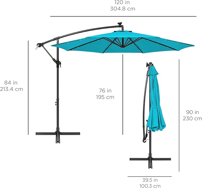 Best Choice Products 10ft Solar LED Offset Cantilever Hanging Market Patio - Image 7
