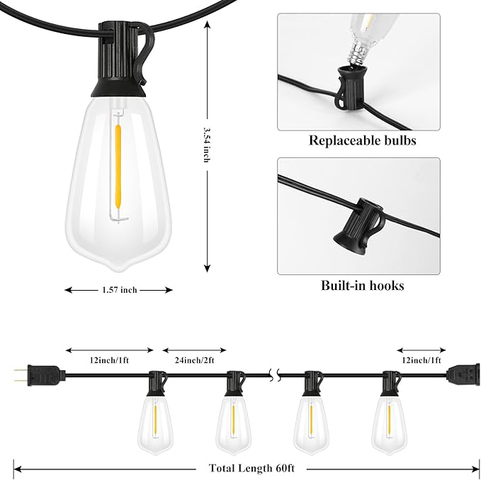 Brightever LED Outdoor String Lights 60FT - Image 3