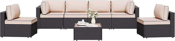 Shintenchi 7 Pieces Outdoor Patio Sectional Sofa Couch, Wicker Furniture by Shintenchi