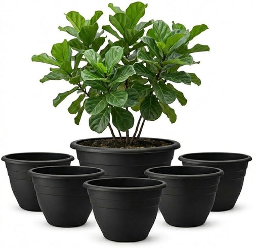 20 Inch Large Plant Pots Outdoor, 6 Pack Black Plastic Planters by RooTrimmer