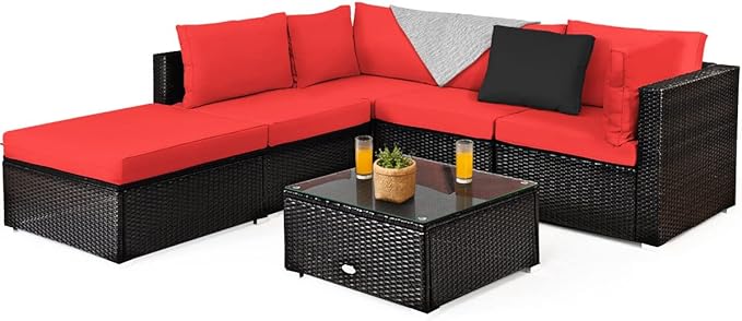 Tangkula 6 Piece Patio Furniture Set, Outdoor Deck Lawn Backyard Sectional Sofa by TANGKULA