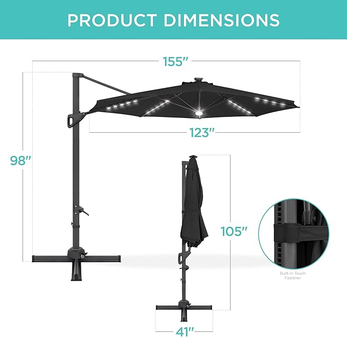 Best Choice Products 10ft Solar LED Cantilever Patio Umbrella, 360-Degree - Image 7