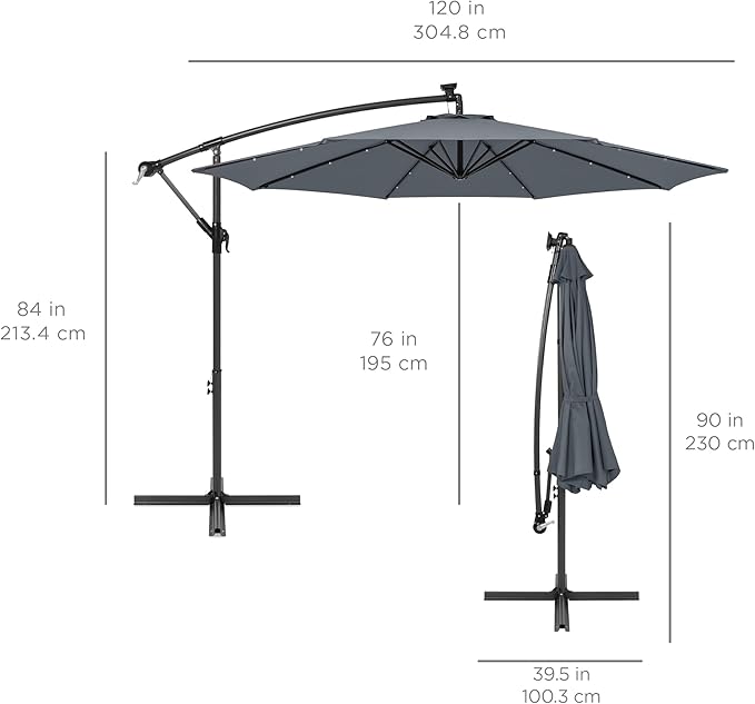 Best Choice Products 10ft Solar LED Offset Cantilever Hanging Market Patio - Image 7