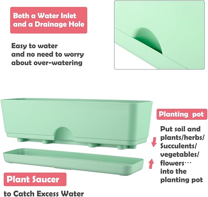 6 Pack Rectangle Planter 16x4.4 Inch Window Boxes Planters Rectangular Large - Image 4