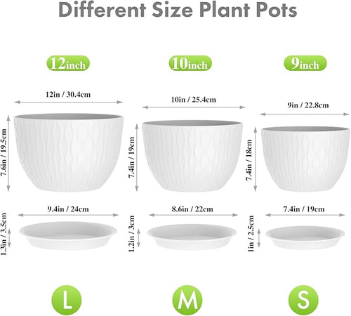 12/10/9 inch Large Flower Pots, 3 Set Big Plant Pots - Image 2