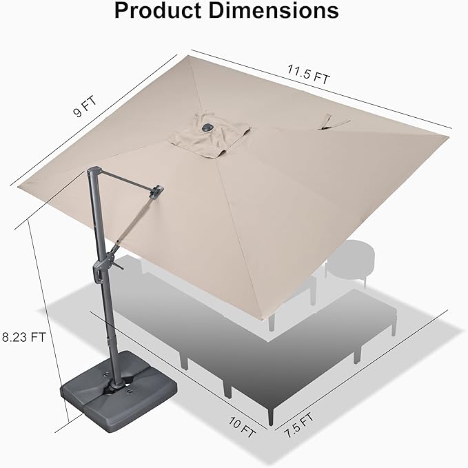 PURPLE LEAF 9' X 11.5' Rectangle Cantilever Umbrella - Image 9