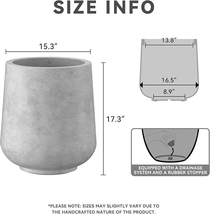 Kante 15.3" Dia Round Concrete Planter, Outdoor Indoor Large Plant Pots - Image 3