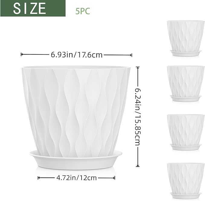 7 Inch Plant Pots 5 Pack, Flower Planters - Image 2