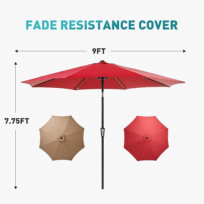 OLIXIS 9ft Patio Umbrella with Tilt and Crank Button & 8 Sturdy Ribs Waterproof - Image 5