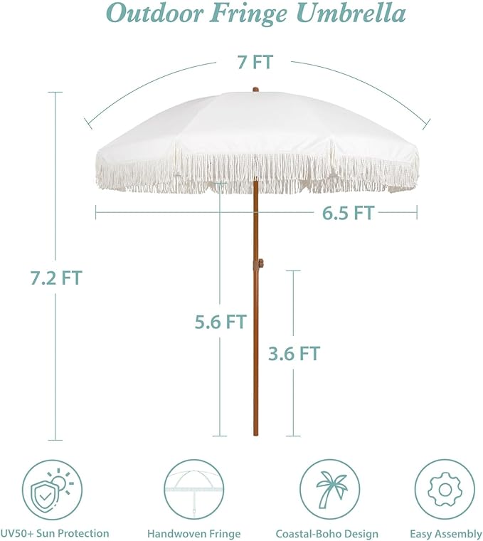 AMMSUN 7ft Patio Umbrella with Fringe Outdoor Tassel Umbrella UPF50+ Premium - Image 7