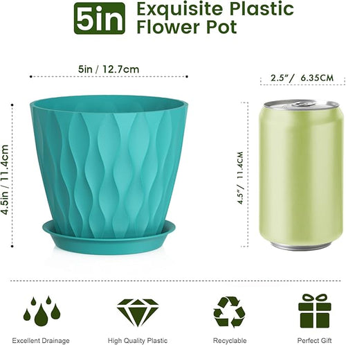 5 inch Plant Pots for Indoor Outdoor Plants, 6 Pack Flower Pots - Image 2