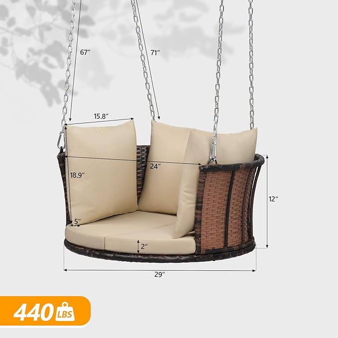 VINGLI 2.4 FT 1-Person Use Round Rattan Porch Swing Outdoor Support 440 LBS - Image 5