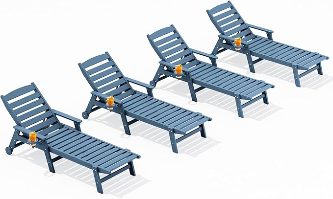 SERWALL Patio Chaise Lounge Chair Set of 4, 5 Positions Adjustable Poly Outdoor by SERWALL