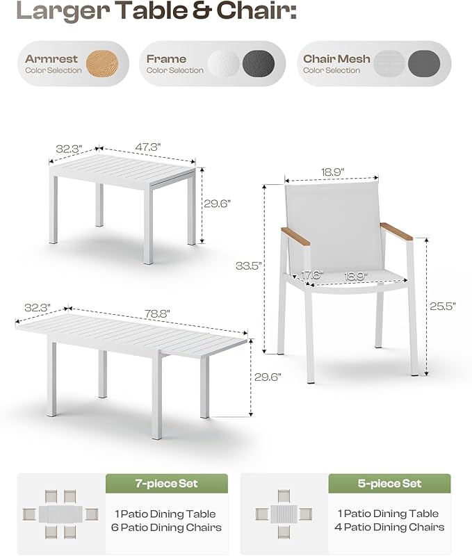 Outdoor Aluminum Patio Dining Table Set - Image 7