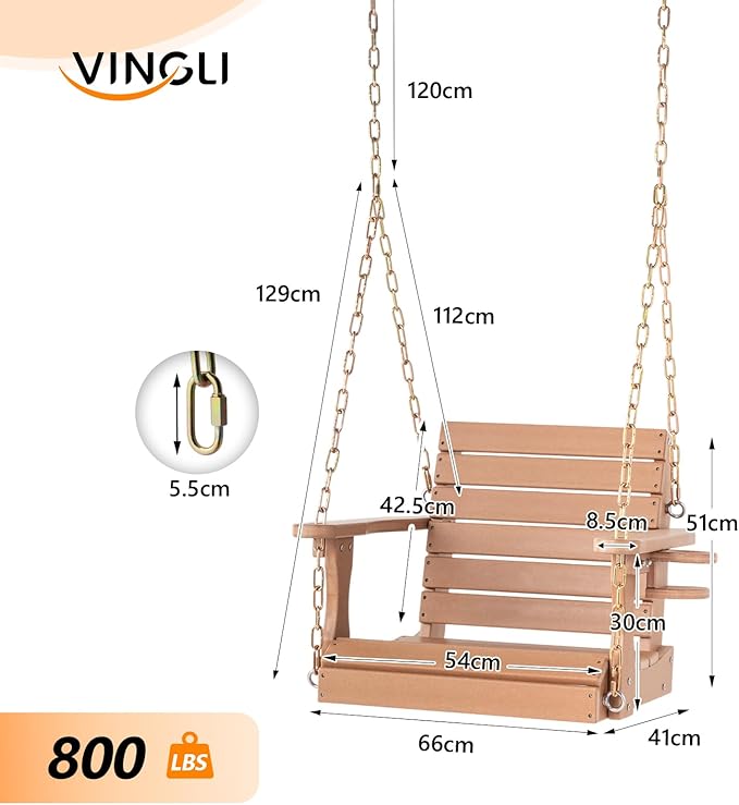 VINGLI Heavy Duty 880 LBS HDPE Porch Swing Outdoor - Image 3