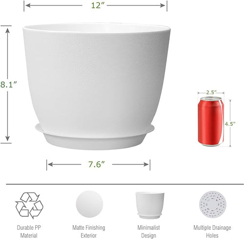 12inch Large Plant Pot, Modern Plastic Planter - Image 2
