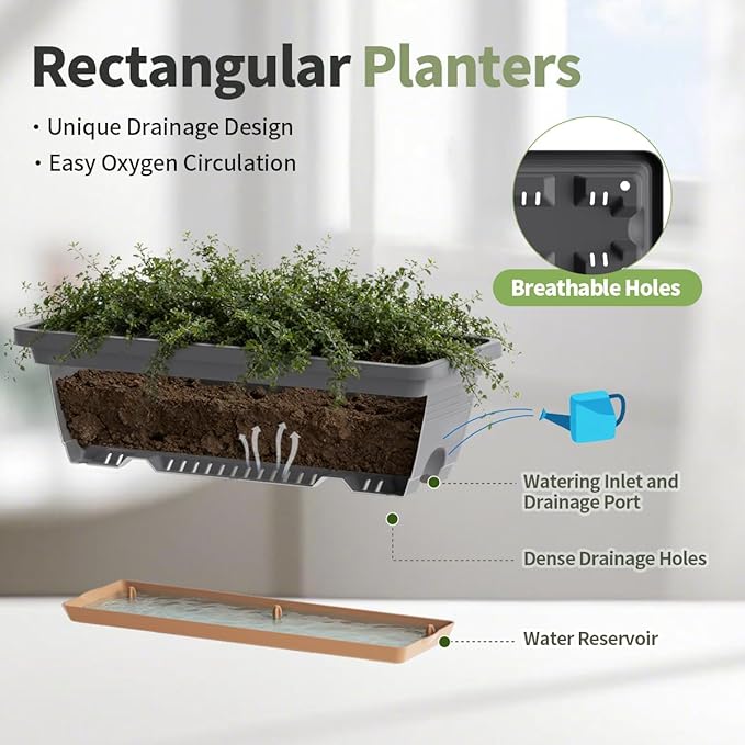 Window Box Planter, 6 Pack Plastic Vegetable Flower Window Planters Boxes 16 - Image 3