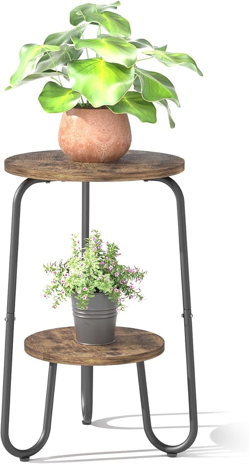 2 Tier Wood Plant Stand Indoor, Small Round Flower Pot Stand, 19.6" Tall Single by REFGY