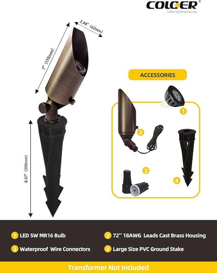 COLOER Brass Landscape Spotlights, 6 Pack Spotlight Fixture Outdoor - Image 4