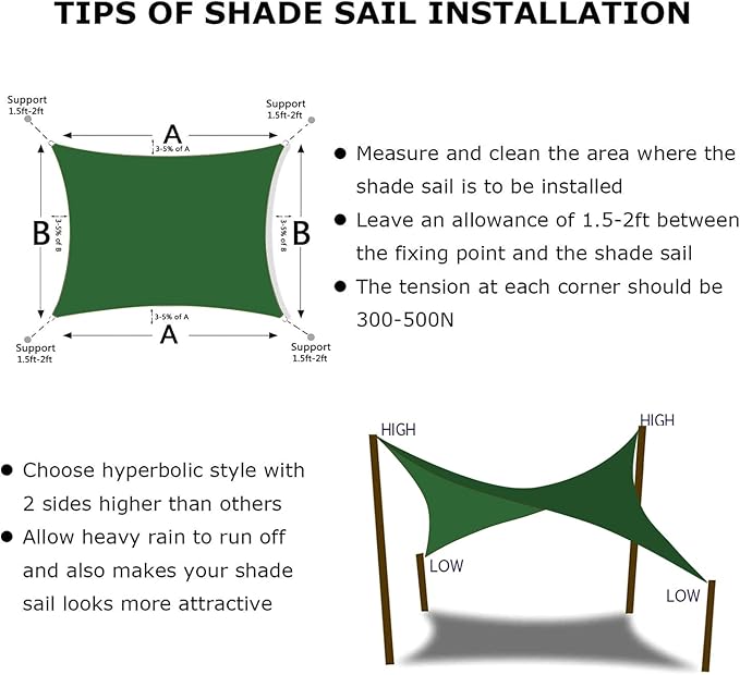 KANAGAWA 7'X10' Dark Green Custom Size Sun Shade Sail Rectangle UV Block Canopy - Image 6