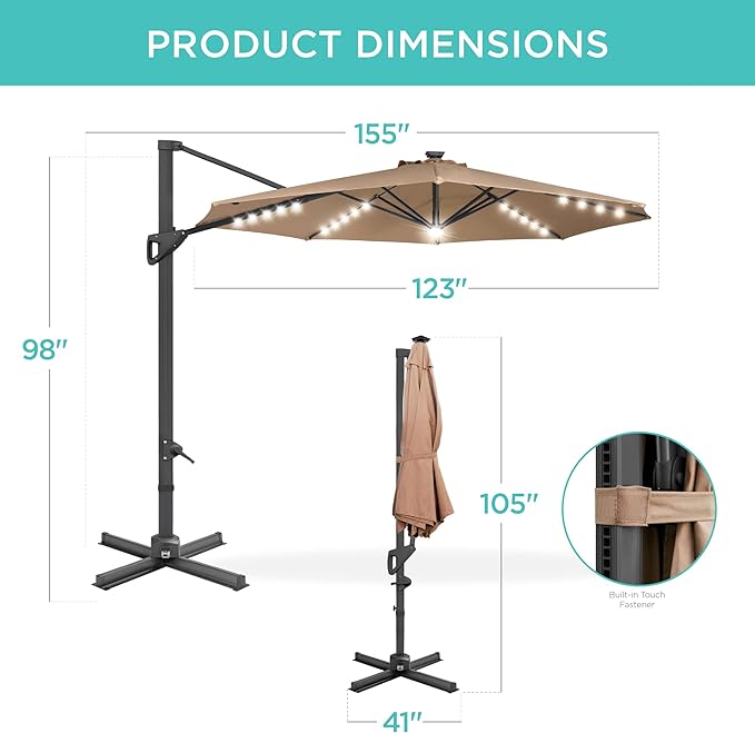 Best Choice Products 10ft Solar LED Cantilever Patio Umbrella, 360-Degree - Image 7