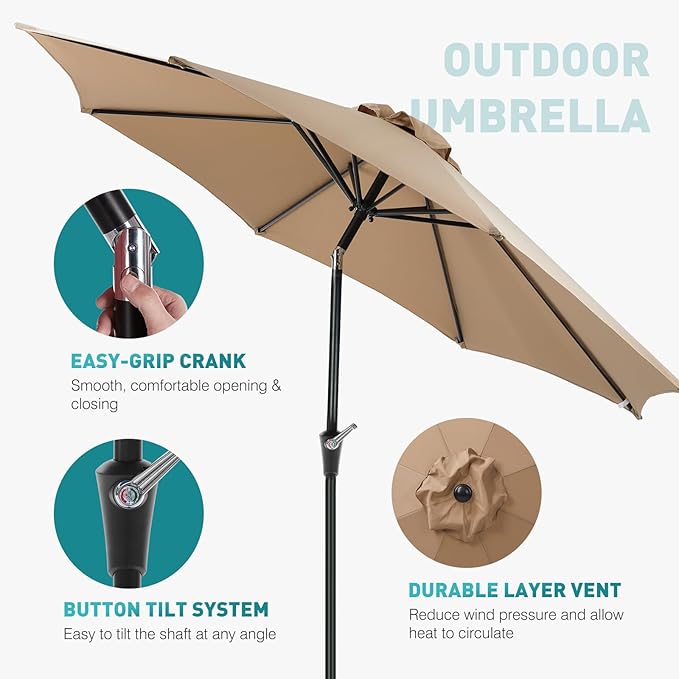 OLIXIS 9ft Patio Umbrella with Tilt and Crank Button & 8 Sturdy Ribs Waterproof - Image 2