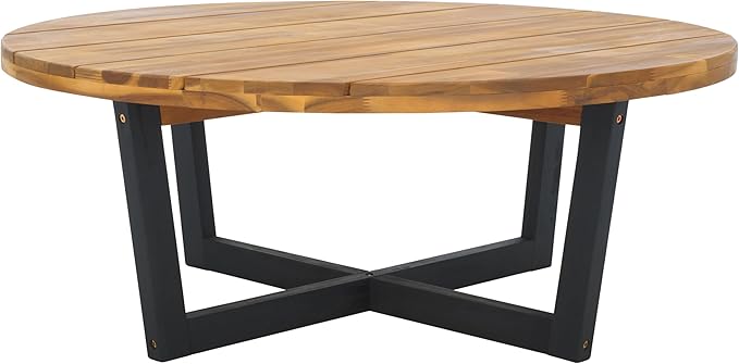 SAFAVIEH Outdoor Collection Leo Natural/Black 4-Leg Round Coffee Table by SAFAVIEH