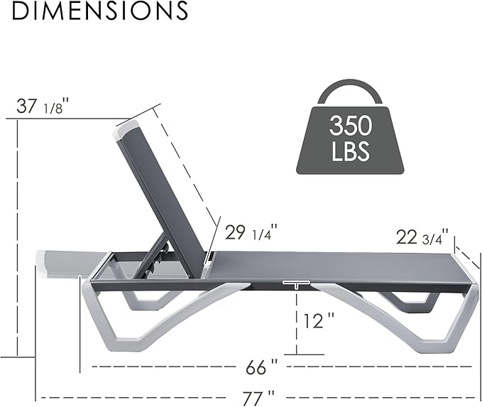 Kozyard Outdoor Chaise Lounge Chair, Full Flat Adjustable Patio Lounger - Image 2