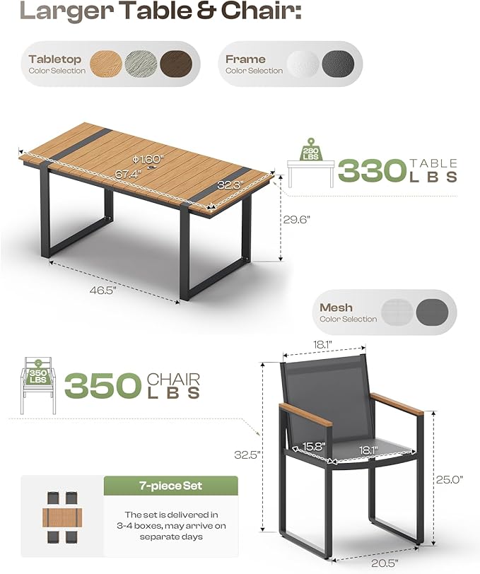 Outdoor Table and Chairs of 4, Patio Dining Sets, HDPS + Aluminum Outdoor - Image 7