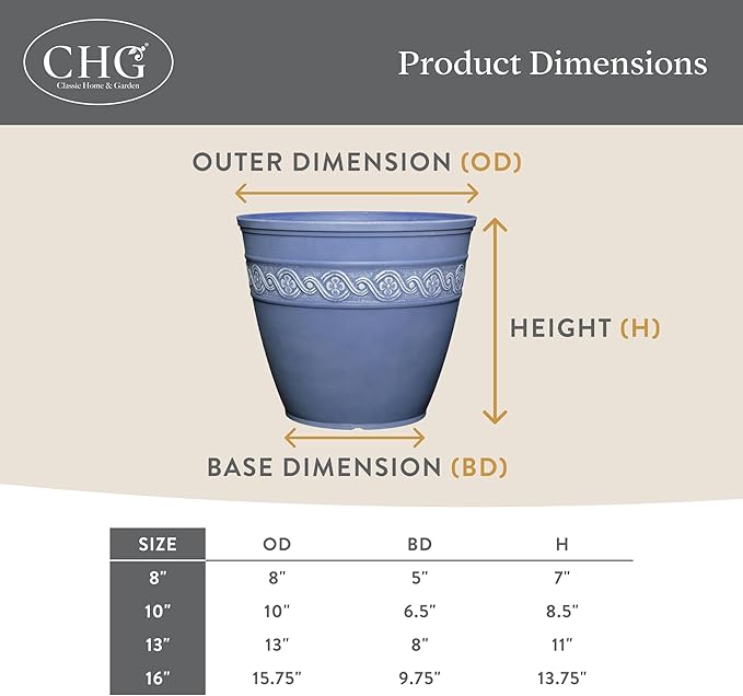 Classic Home and Garden Corinthian Resin Flower Pot Planter, Ivory Ash - Image 5