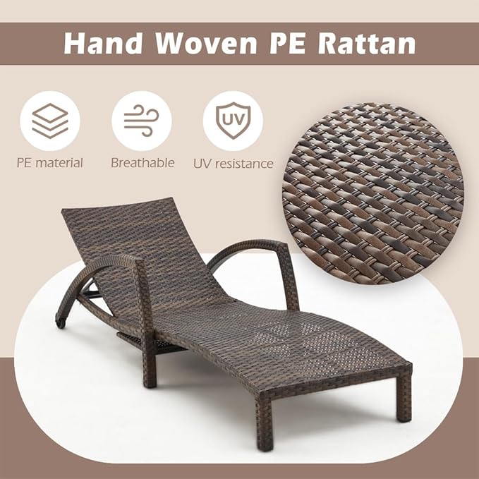 Chaise Lounge Chairs Outdoor Set of 2, Comfy Outside Wicker Patio Pool Lounge - Image 5