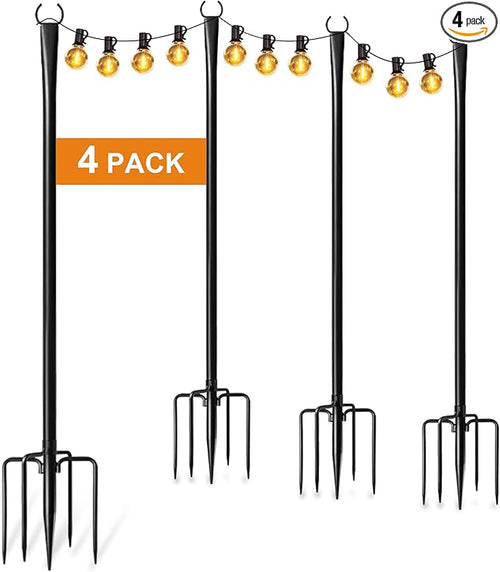 4 Pack String Light Poles for Outside, Thickened Metal Christmas Lights Hanger by Fussion
