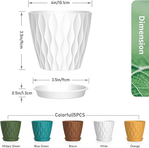 4 inch Small Plastic Nursery Pots, Seedling Pots, 5 Set Water Ripples Plant Pots - Image 2